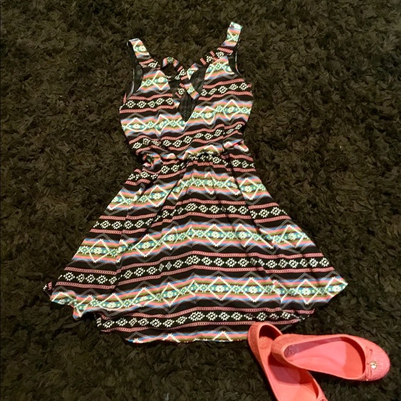 Lush Aztec Crisscross Back Mini A-Line Dress - Picture 2 of 5